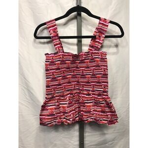 LOFT Smocked Ruffle Tank Top Pink Orange Multi Stripe XS